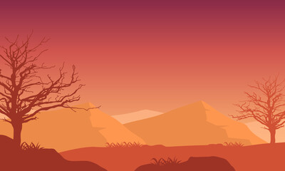 Warm afternoons with beautiful mountain views from the city suburbs at dusk. Vector illustration