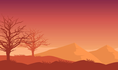 Incredible Mountain views at dusk from the suburbs. Vector illustration