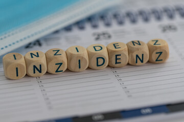 German word for incidency (Inzidenz) with surgical mask on a calendar