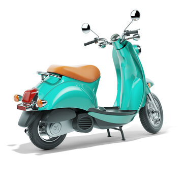 Green vintage scooter on white background 3d