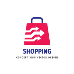 Shopping - abstract vector logo template concept illustration. Shop bag and arrows creative sign. Design element.