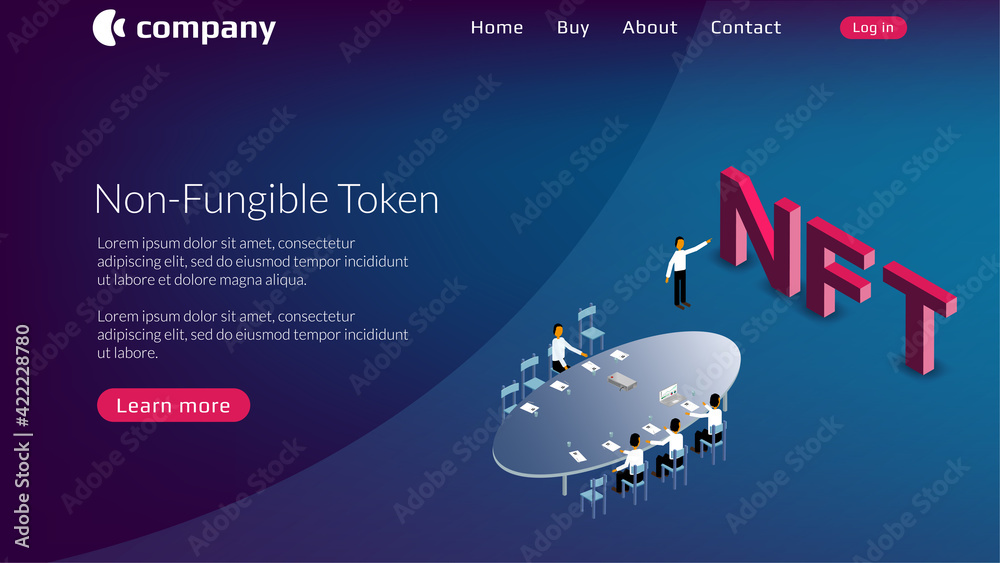Canvas Prints nft non fungible token website template with board of directors and isometric text on blue backgroun