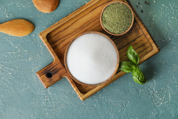 Composition with salt on color background