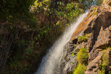 Obraz premium Hard Water picture of the Cachoeira das Andorinhas in the Chapada dos Guimaraes Nationalpark in Mato Grosso, Brazil