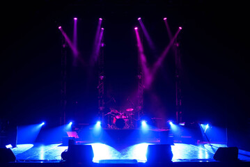 Free stage with lights background, lighting devices.