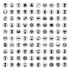 Awards 100 icons set. Medals Trophy and prize symbol icon on white background vector illustration.