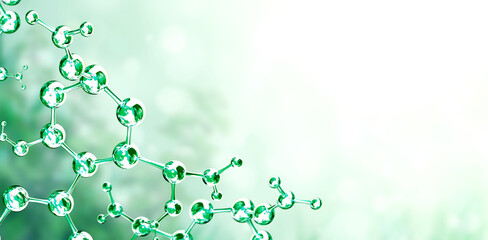 Horizontal banner with glass model of molecule