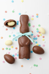 Easter chocolate bunny with chocolate eggs