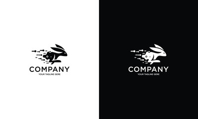 Running rabbit logo template isolated on white and black background