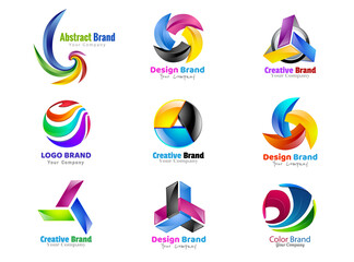 Set of brand design elements. Set colorful abstract 3d icon design sign. Vector symbols and templates such as logos.