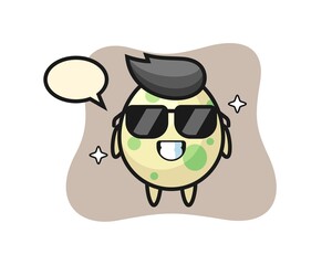Cartoon mascot of spotted egg with cool gesture
