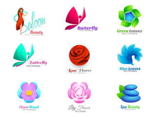 Creative People and Education Logo Set care, nature, healthy, isolated, female, product, label, spa, makeup, modern, flower