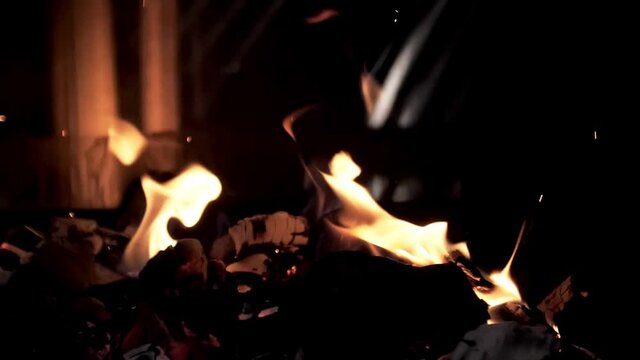 Burning fireplace in slow motion.