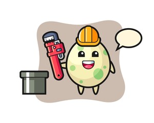 Character illustration of spotted egg as a plumber