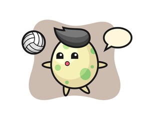 Character cartoon of spotted egg is playing volleyball