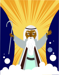 Moses splitting the red sea with the Israelite leaving Egypt. Vector illustration.