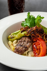Turkish Food Hunkar Begendi made with Eggplant and Meat