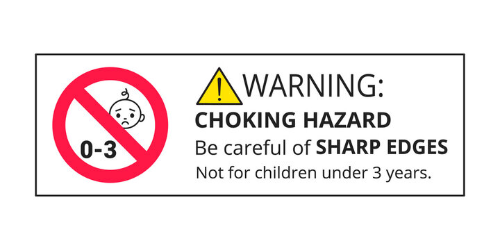 Choking warning hazard forbidden sign sticker not suitable for children under 3 years