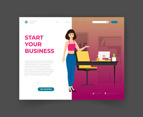 Start your business landing flat design colored vector illustration