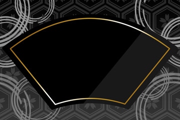 扇型のフレームと和柄背景　亀甲模様