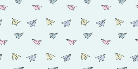 Colorful paper plane seamless repeat pattern vector background