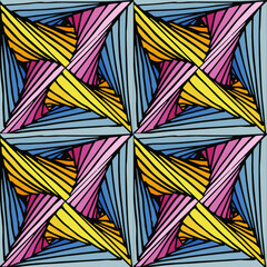 Geometric pattern in yellow, pink and blu  colors. Suitable for printing on textiles, fabric, wallpaper, wrapping paper, notebooks, covers, etc.