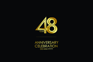 48 year anniversary celebration Gold Line. logotype isolated on Black background for celebration, invitation card, and greeting card-Vector