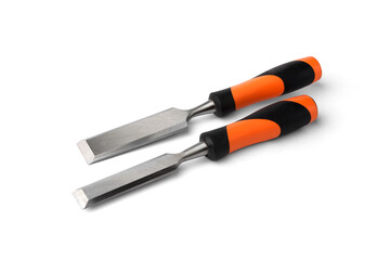 Wood chisels isolated on white background.
