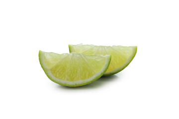 Ripe lime slices isolated on white background
