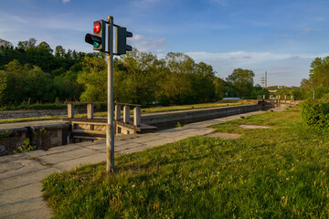 View at the River Ruhr and the sluice in Essen-Horst, North Rhine-Westphalia, Germany