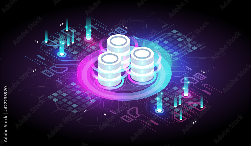 Fototapete Internet traffic routing. Big data analysis algorithm. Energy station concept cloud storage technology. Computation of big data center.