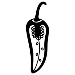 Chili pepper vector icon. Doodle style hot pepper illustration. Isolated pepper on a white background. Vegetable cut with seeds.