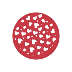 Hand drawn round slice of sausage salami pepperoni vector flat material design. Red meat product isolated on white.