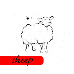 Chinese sheep year calendar animal silhouette isolated on white textured background. Vector hand drawn sketch style illustration. For banners, cards, advertising, congratulations.