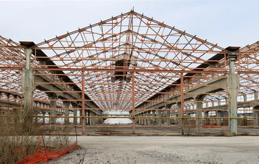 Foto op Plexiglas Metal structure of an old abandoned industrial warehouse to which the health dangerous asbestos cover has been removed © luca piccini basile