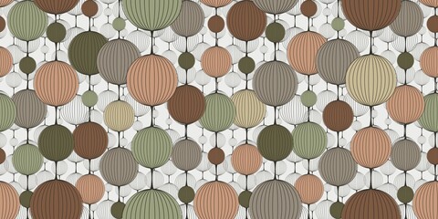 Abstract seamless pattern. Multicolored Intertwined garlands, Chinese lanterns. Trendy colors for interior design, printed products, wallpaper.