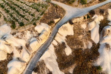View to road on the ground from hot air balloon