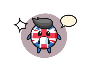 United kingdom flag badge character cartoon with shocked gesture