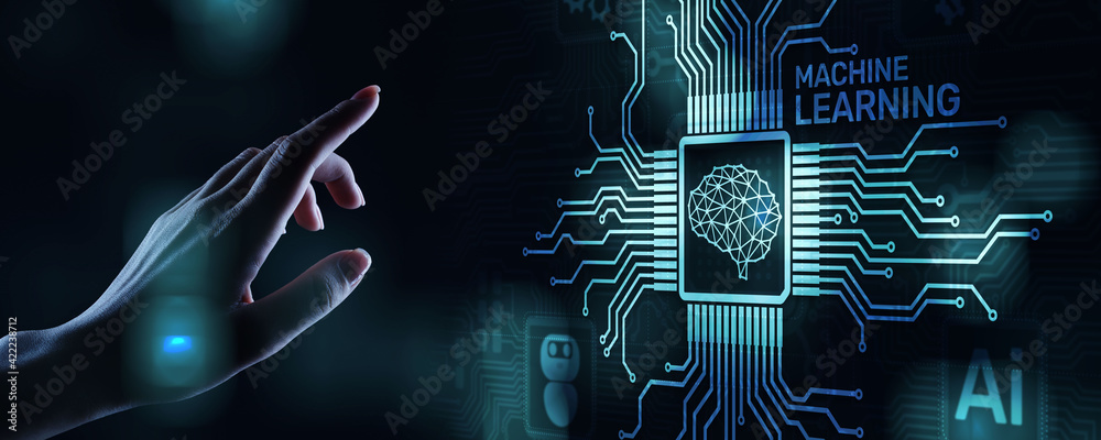Poster machine deep learning algorithms, artificial intelligence, ai, automation and modern technology in b