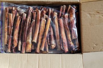 Popular natural dried treats for pets. Dried bovine penis for do