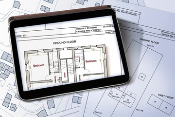 Imaginary cadastral map of territory with buildings and land par