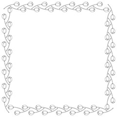 Vector square frame from outline tulips. Spring flowers. Hand drawn doodle isolated. Background, border, decoration for greeting card, coloring pages, Valentine's, Women's or Mother day