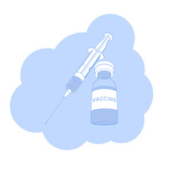 Vector illustration of a syringe and injection bottle. Building on the topic of vaccination. Vaccine for covid-19.