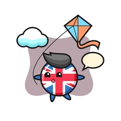 United kingdom flag badge mascot illustration is playing kite
