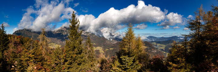 View from the Kneifelspitze towards Untersberg in Berchtesgadener Land, Bavaria, Germany.