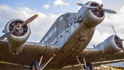 Close-up of Junkers Ju 52 German tri-motor transport aircraft manufactured from 1931 to 1952