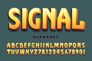 Obraz premium Signal is a unique shaded lettering style in warm yellows on a green-grey background; An eye catching font style good for banners and headlines.