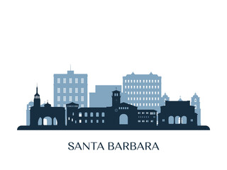Santa Barbara skyline, monochrome silhouette. Vector illustration. - obrazy, fototapety, plakaty