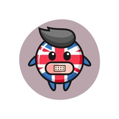 Cartoon illustration of united kingdom flag badge with tape on mouth