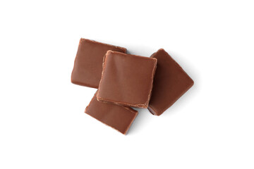 Chocolate candies bird's milk with milk souffle isolated on white background.